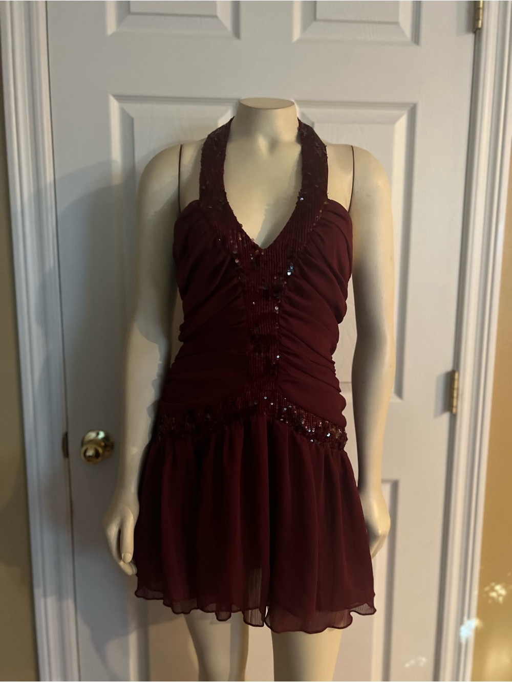 Aisleigh Sequin Halter Mini Dress Berry - Picture 14 of 14